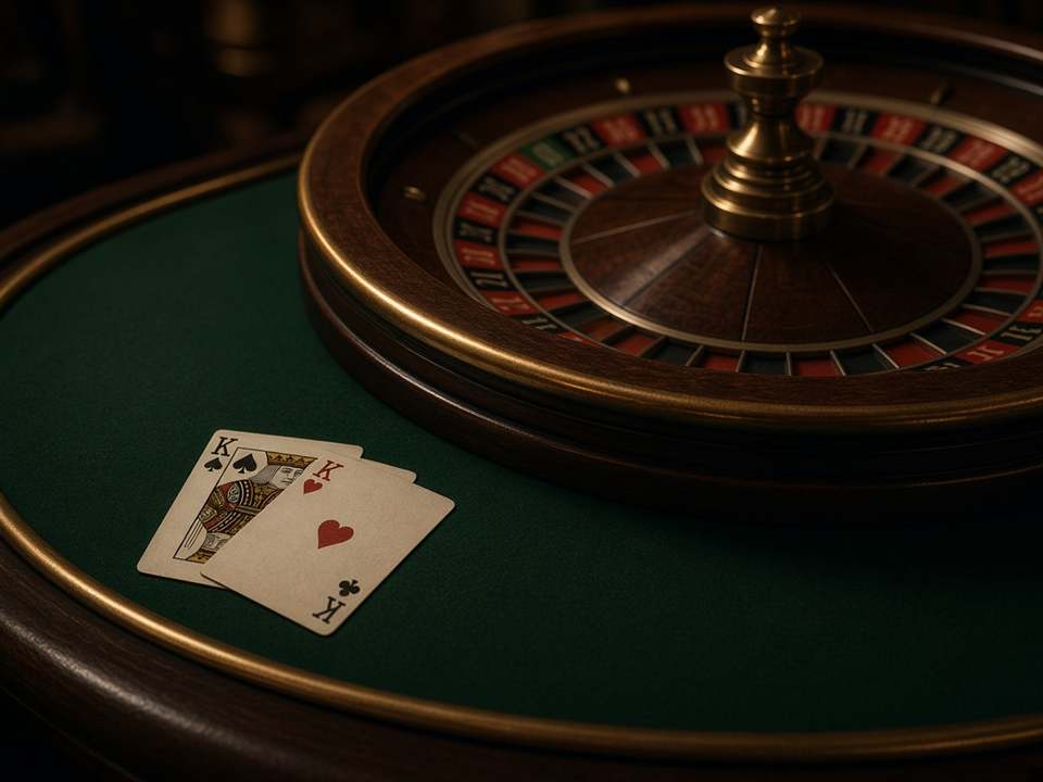 Roulette européenne et cartes sur tapis vert